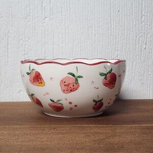 Hobby Lobby Scattered Strawberries Scalloped Bowl Ceramic Decor Bowl